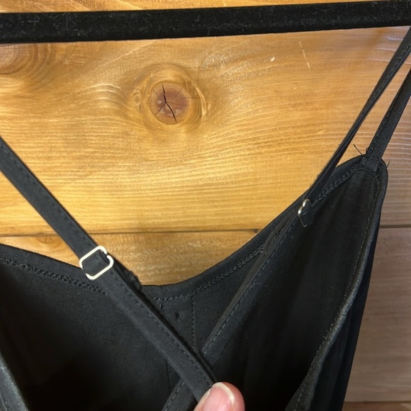 Black Button-Front Dress Womens pockets Midi Adjustable Straps Medium sleeveless - Picture 9 of 12